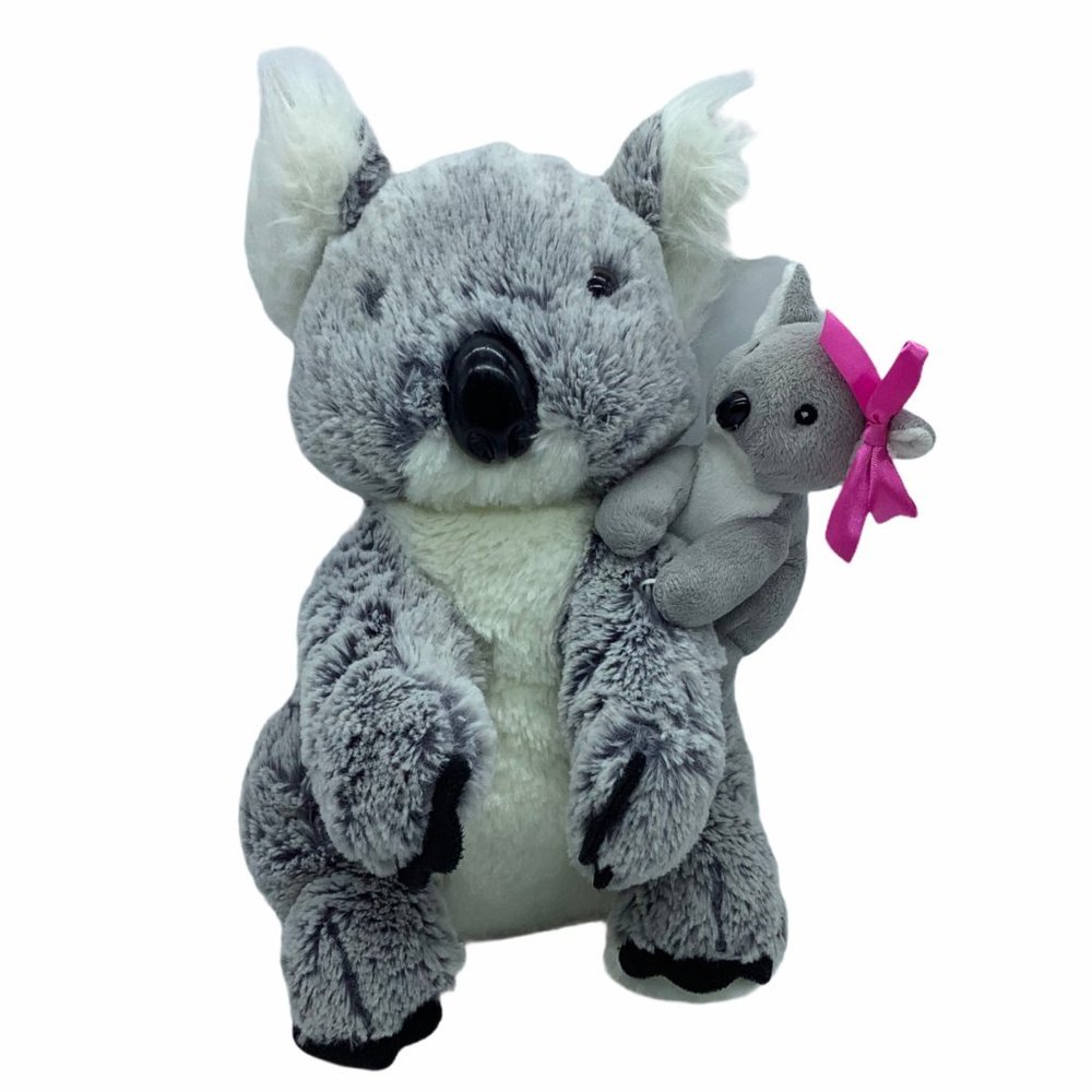 Koala Bear mom & baby plush 12" EUC SOFT gray